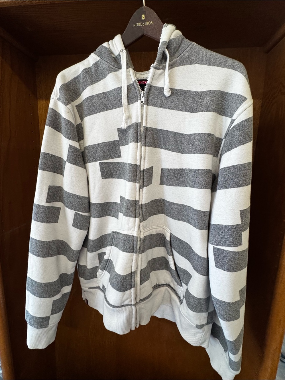 Tony Hawk Gray & White Striped Zip-Up Hoodie size XL